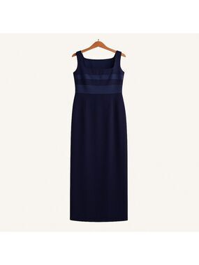 Jones New York Evening Navy Maxi Dress Size 10 Satin Band Classic Elegant